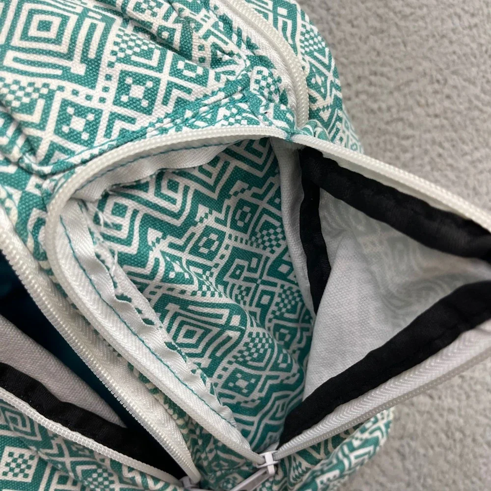 KAVU Rope Bag Crossbody Teal White Geometric Canvas Sling Backpack Travel Bag